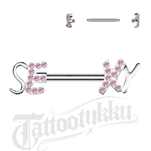 SEXY N&auml;nnikoru Barbell &ndash; Pinkit CZ-kivet