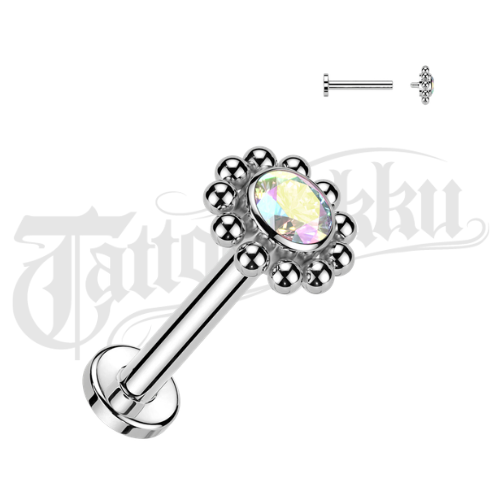 Titaan Labret &ndash; Bezel CZ & Beaded Edge (Aurora Borealis)